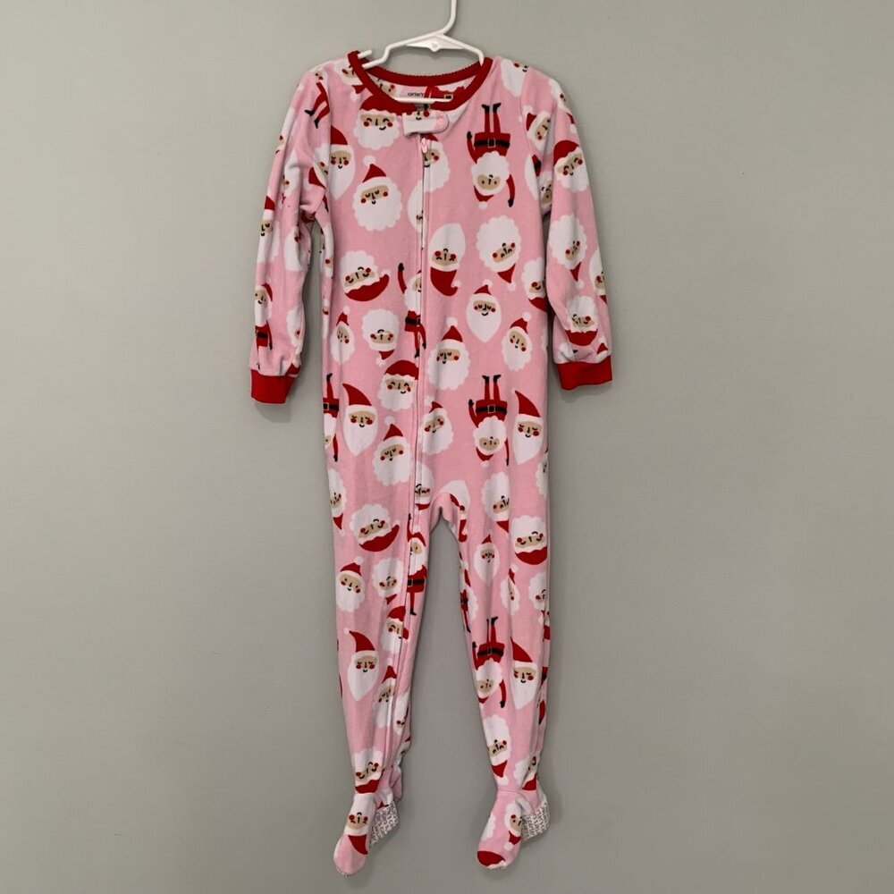 5/$25‎ Carter's Kids Pink Santa Claus Fleece Footed Pajamas Sleepwear PJs 5T